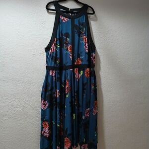 Torrid size torrid 1 with pockets Teal Floral Halter Midi Dress - Blue Floral
